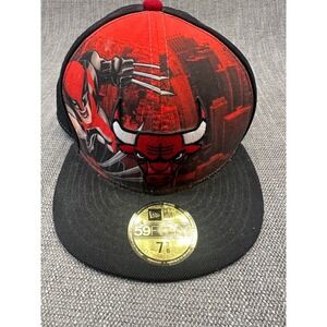 Vintage Chicago Bulls Cap Mens 7 3/8 Red Black New Era x Marvel Wolverine Hat